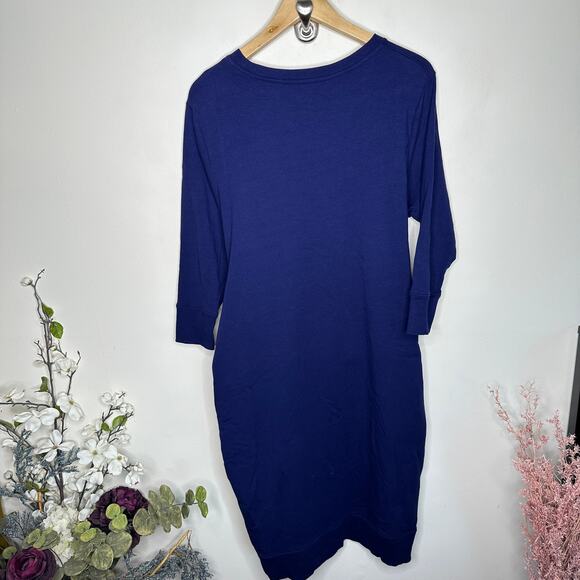 UNIVERSAL STANDARD Misa Tie Sleeve Sweatshirt Dress Navy Blue Sz 12 {U40} - Picture 3 of 5